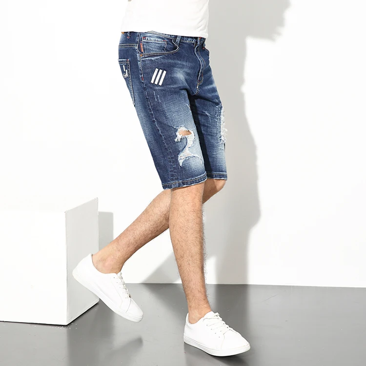 2022 new Large Size Men Hole Denim Shorts Summer Casual Light Blue Jeans High Quality Male Trousers home Short Pants