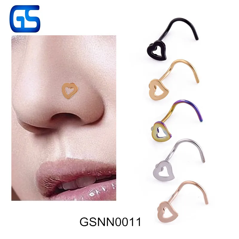 stainless steel piercing body jewelry Hollow heart shape nose rings indian style nose studs