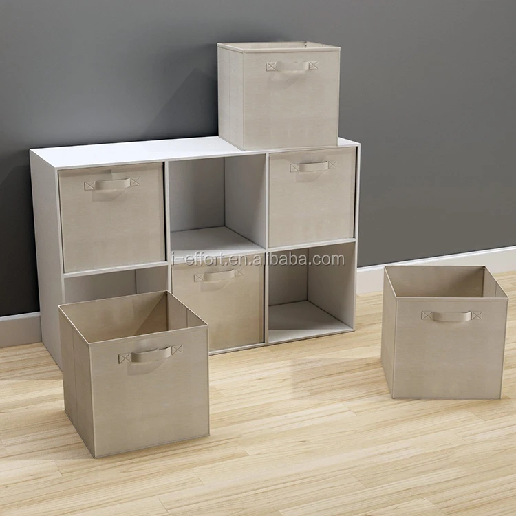 Foldable Fabric Storage Boxes Organizer Bins - 6 Beige Cubes Baskets
