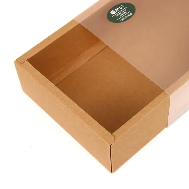 Custom Logo Kraft Paper Pie Gift Box Packing Pvc clear Window Underwear Recycled Sliding Cardboard Packaging Drawer Box