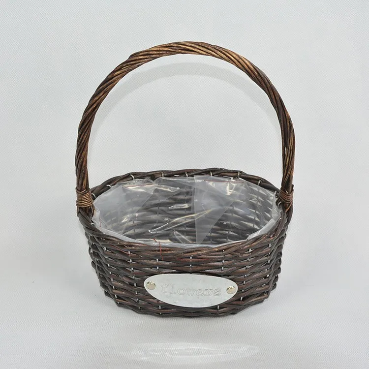 
Flowers Pots Home Flower arrangement Decoration Picnic Food Storage Handle Waterproof Wicker Flower Basket 