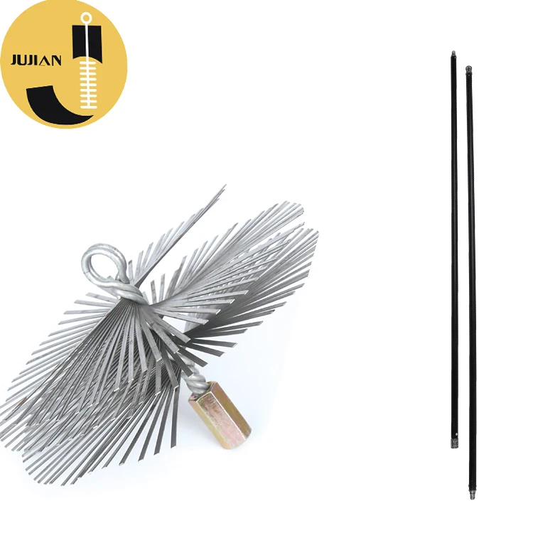 Industrial Flat Steel Wire Long Handle Chimney Sweeping Brush, Rotating Chimney Brush
