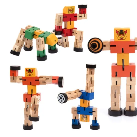 new wooden kids transformable robot toy
