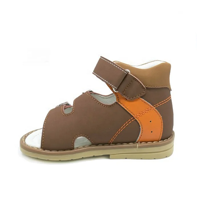 First layer leather kids orthopedic shoes with arch support sole tough buckle strap sandals for boys children