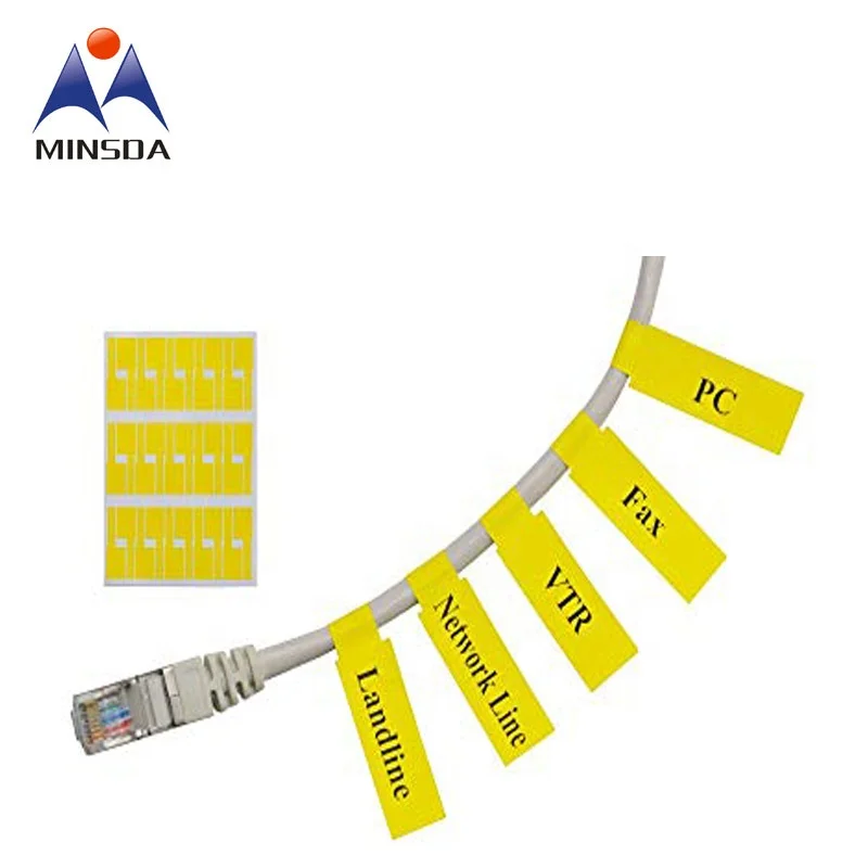 Minsda A4 Size Strong Adhesive Plastic Vinyl  Network Cable Marking Tags Cable Label
