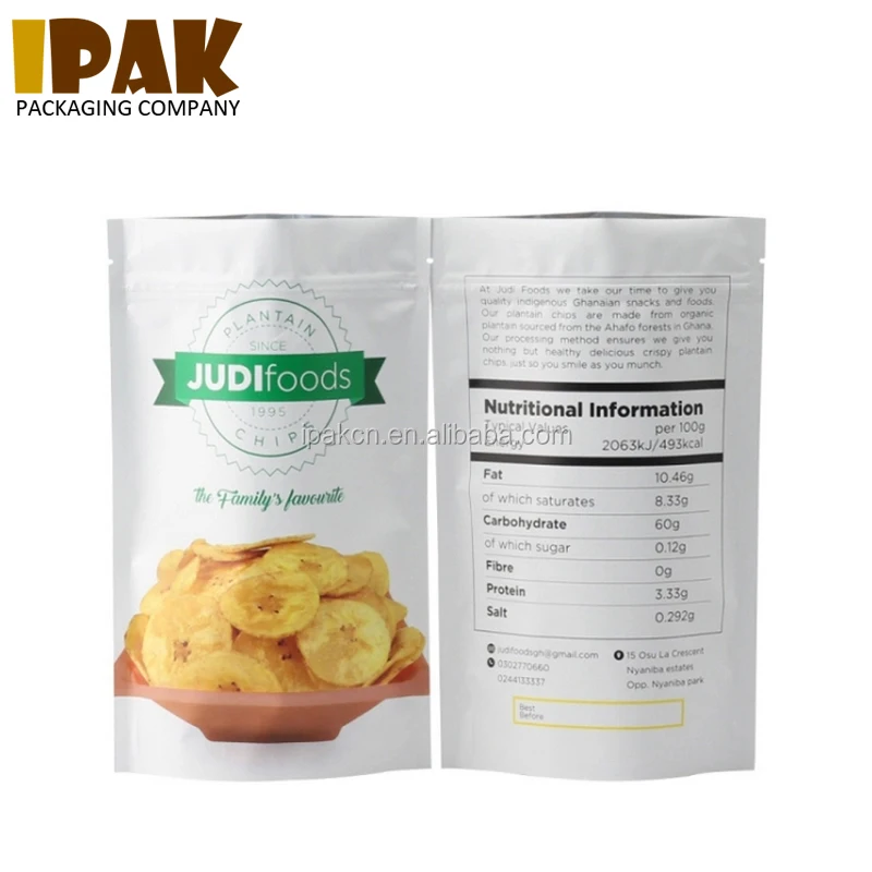 Custom Printed Potato Chips Packaging Bag Banana Chips Packaging