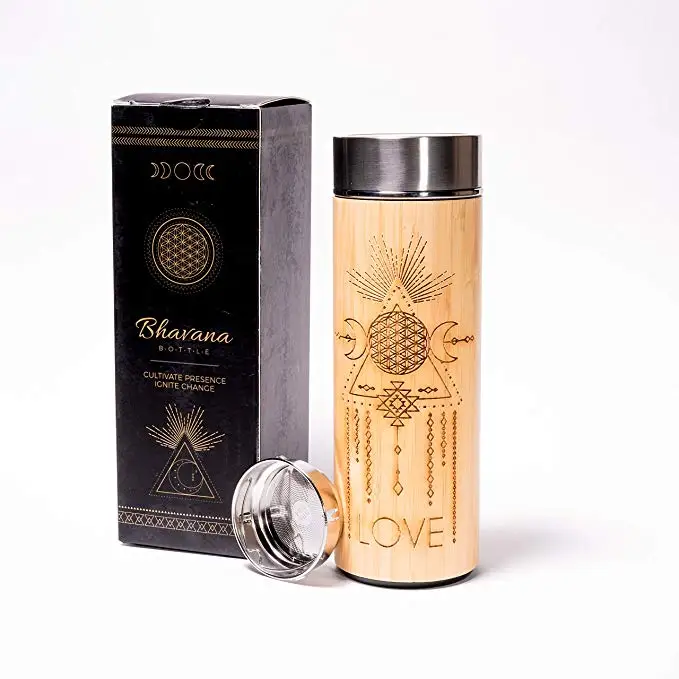 
New Design Insulated Stainless steel bamboo deluxe vacuum flask thermal water bottle 