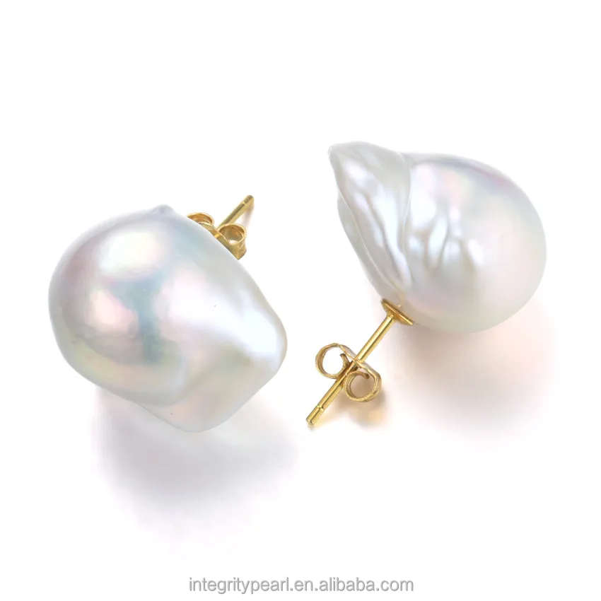 15x20mm big large size natural fresh water real freshwater baroque pearl earring