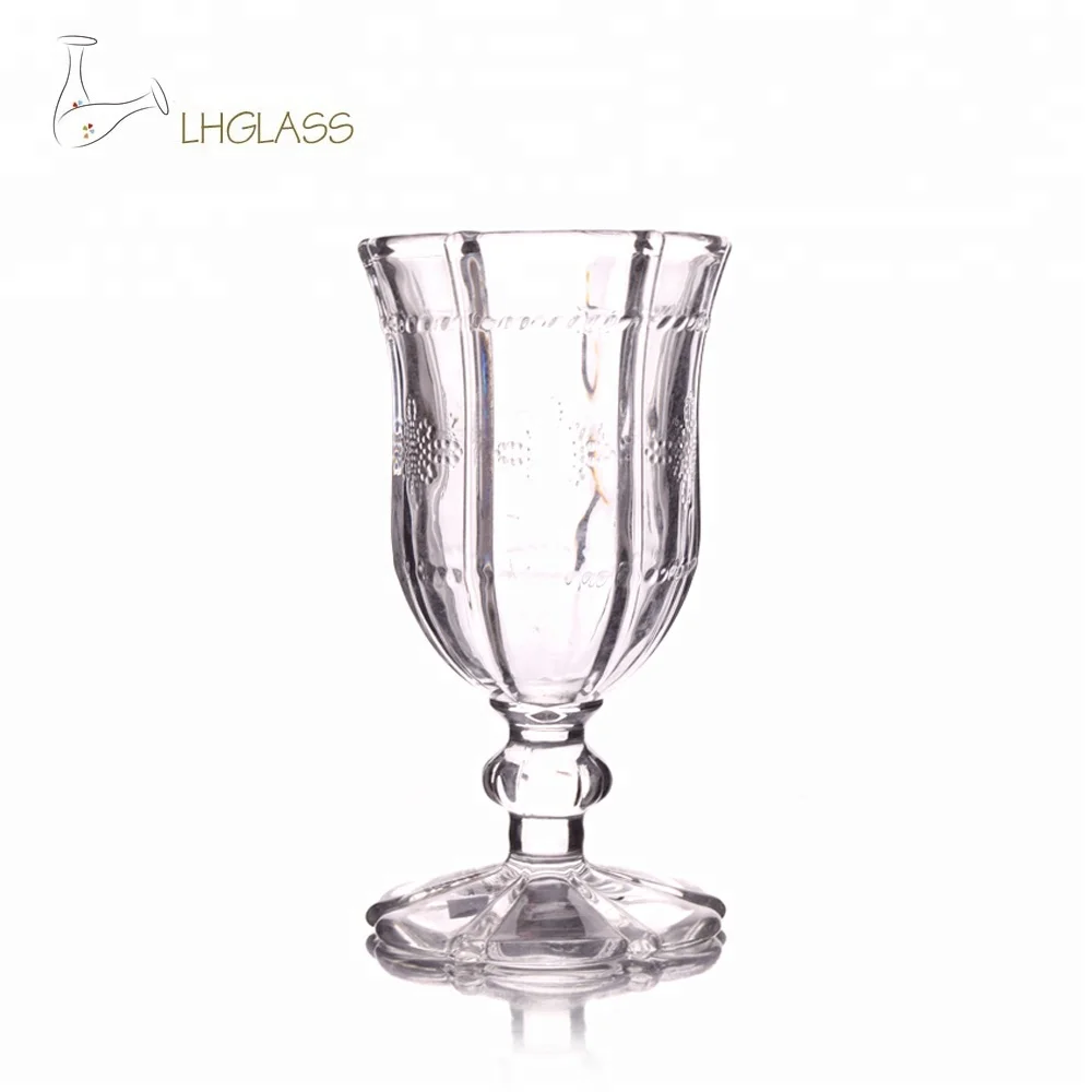 Shot stemmed wine glass, engraved wine goblet, decorative glass stemware
