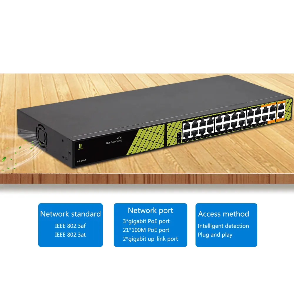 iTOONER High speed 24 port gigabit industrial ethernet network lan poe switch 48V with 5 gigabit port
