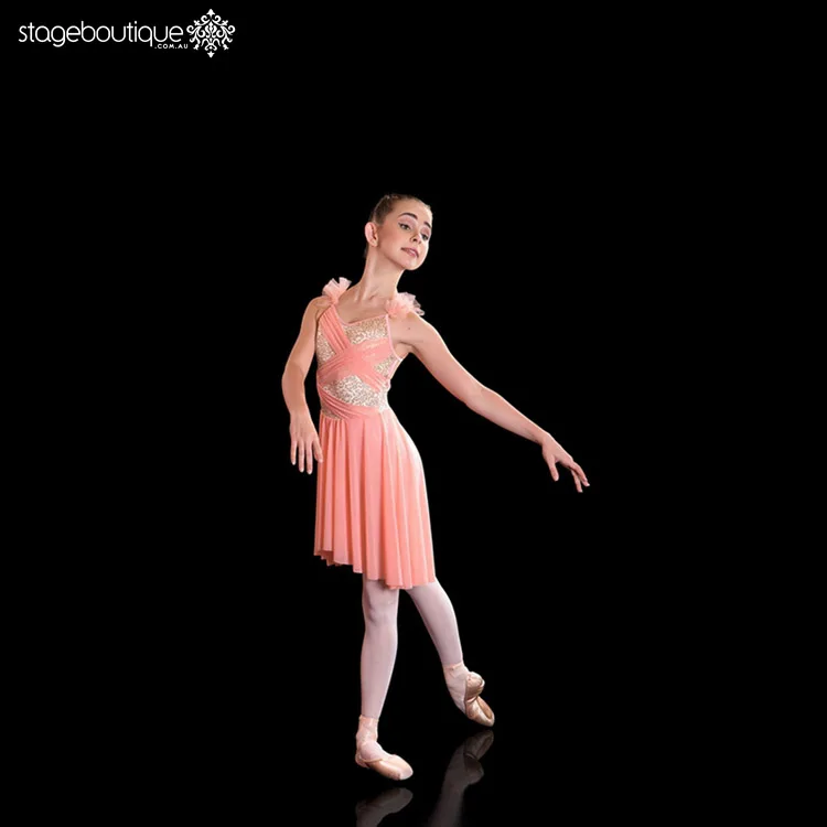 China Customized Professional Adult Latest Beautiful Lyrical Contemporary Costume Dance Solid Color Dress