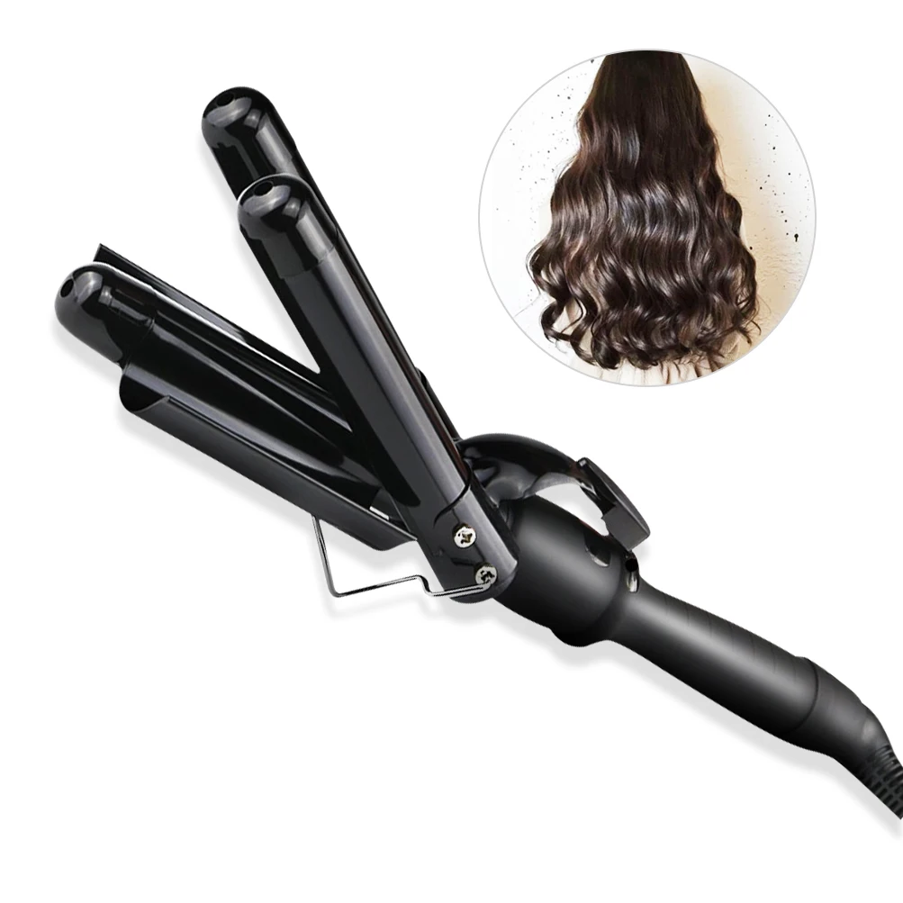2020 Factory Price Ceramic 3 Barrel Curling Waves Iron LCD Display Hair Curler Iron For Home Using Beauty Salon