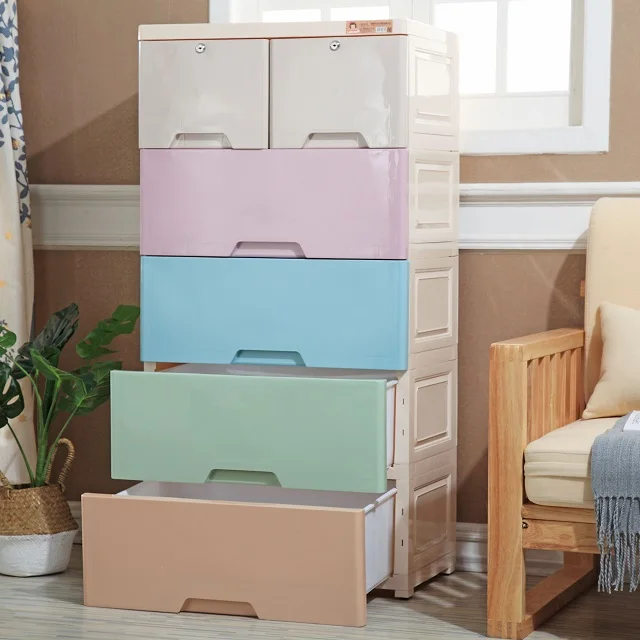 
Extra Large Size Rainbow Panel Baby Plastic Drawer Cabinet 