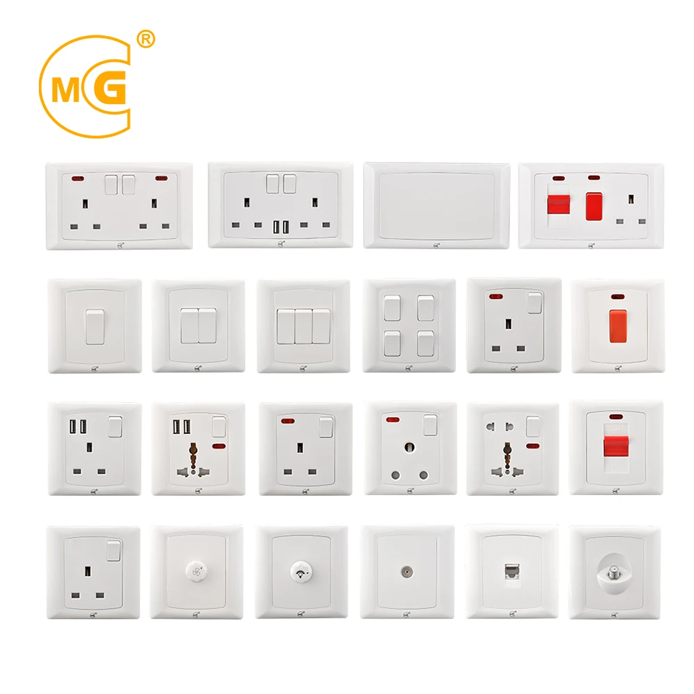 UK 13 amp 3 pin plug switch socket outlet with neon