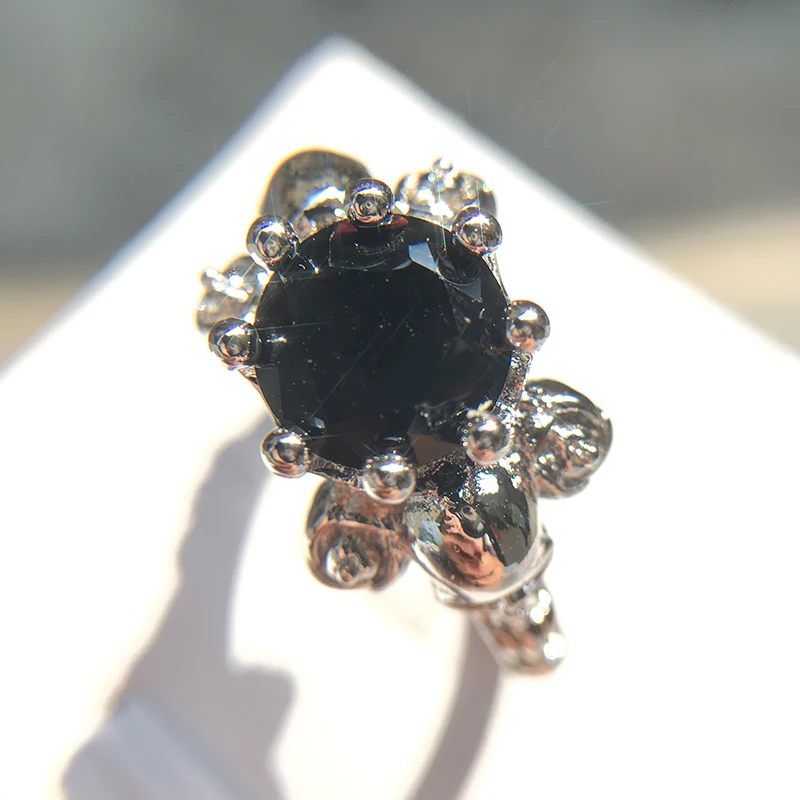 
Fashion design black stone diamond ring set wedding engagement zircon ring 