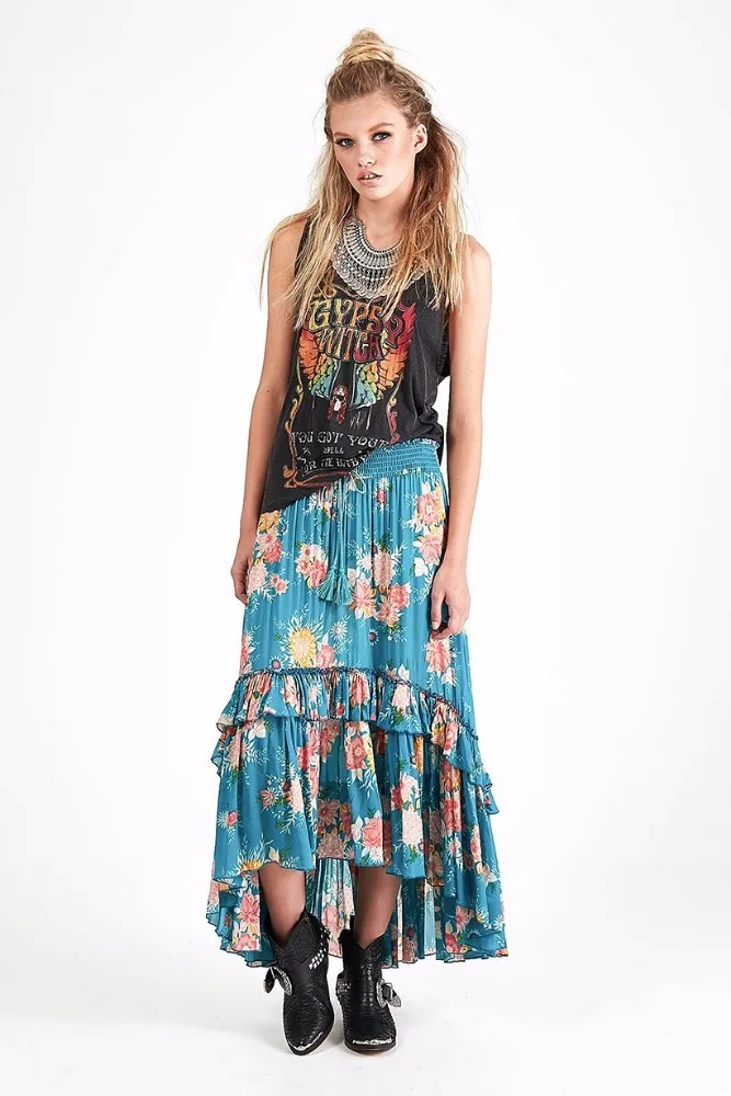 Модная женская Цыганская юбка с цветочным принтом в стиле бохо и новейшая длинная Макси-юбка