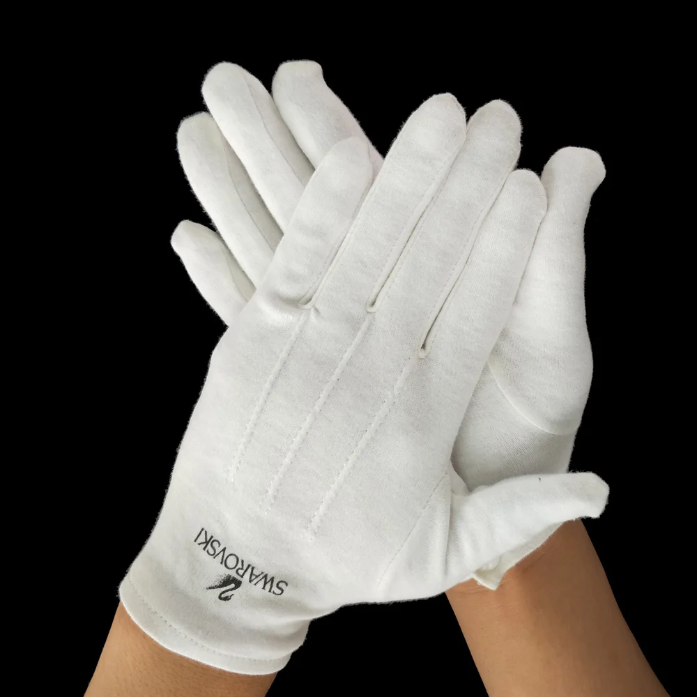 White cotton button snap 3 stripes butler hosiery gloves