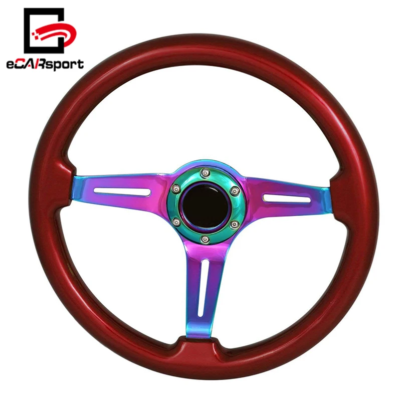 Универсальный древесины Neon Chrome 6 болт 345 мм подряд стиль производительность гоночный автомобиль рулевое колесо