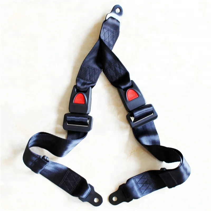 Black Double 2 Point Retractable ATV Quad Safety Seat Belt Buckle Universal Adjustable