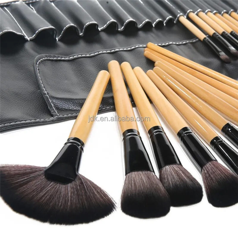 ebay best seller 32 pieces make up brush set in pouch wood handle brush sets