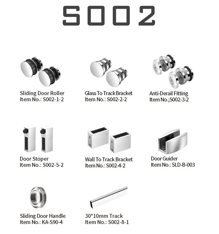 Modern frameless sliding glass door system enclosed shower room hardware