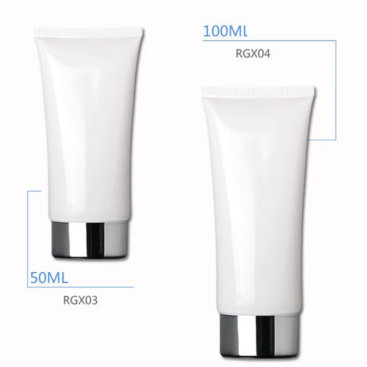 50ML 100ML EMPTY COSMETIC PLASTIC TUBE PACKAGING FOR CLEANSING CREAM FILLING WITH SILVER CAP