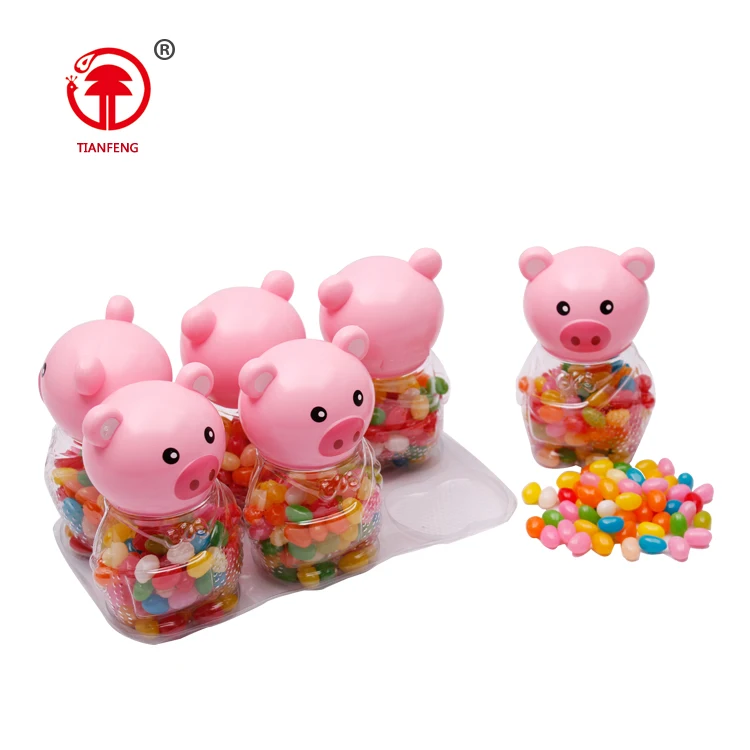 Chinese sweets pig shaped candy snack gummy hard shaped jelly bean candy for wholesale