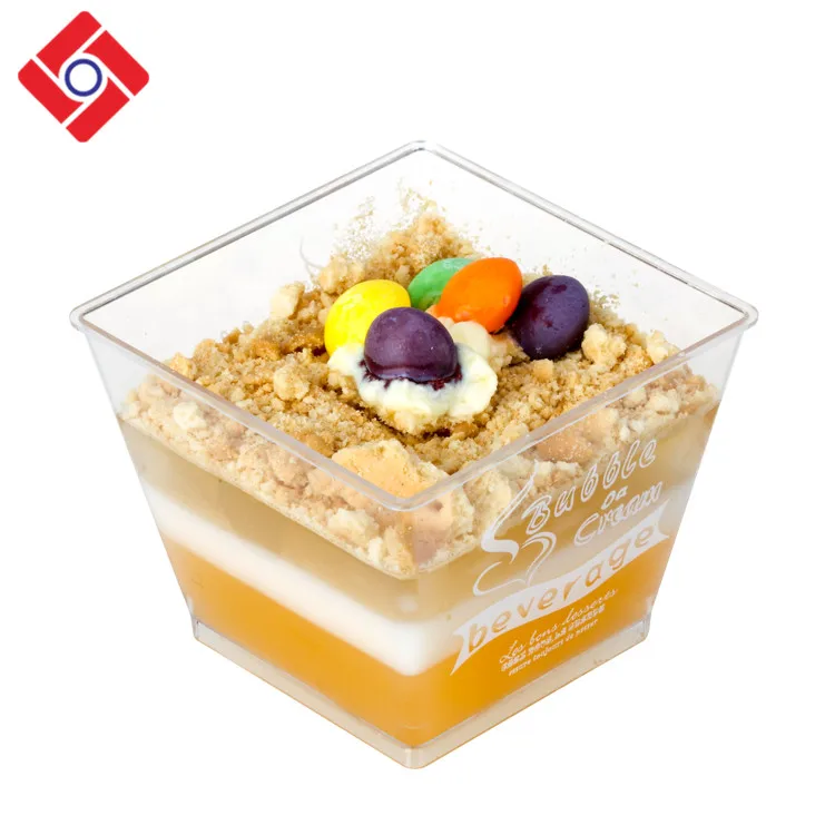 Eco-Friendly Plastic Square 200ml /7.0oz Clear Party Freeze Dessert Candy Mousse Cup Tiramisu