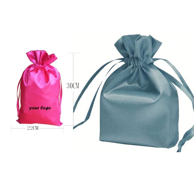 Custom Logo Hair Bundles Satin Bag Black Packaging,Jewelry Pouch Velvet,Drawstring Silk Bag for Wigs Bra Lingerie Cosmetic Shoes
