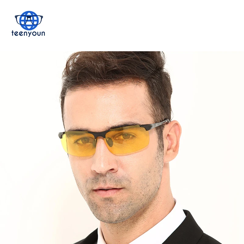 Мужские поляризованные солнцезащитные очки для вождения в дневное и ночное время суток антибликовые очки из алюминиево-магниевого сплава