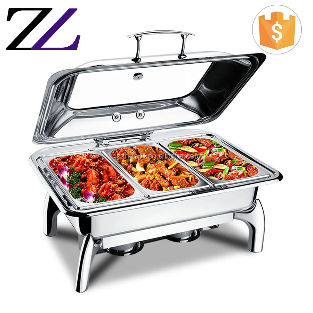 Revolving party set electric chaffing dish bava mirror polish buffet useful roll top hanging automatic rotating chafing dish