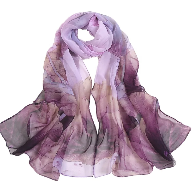 Wholesale Long Spring Summer Autumn Sunscreen Transparent Dyed Color Lotus Thin Italian Silk Beach Towels Shawl Neck Scarf