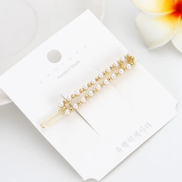 Wholesale Korean Heart Round Tie Geometric Mixed Designs Gold Plating Pearl Hair Clips For Women Baby Girls