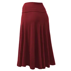 Women Ladies Plain Midi High Waist Casual Knee Length Swing Flared Skirt Dress
