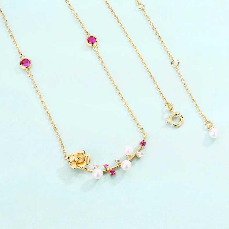 Girlfriend Jewelry Rose Shape Flower 925 Silver Necklace Gift, Dainty Pearl Cross Chain Pendant Necklaces