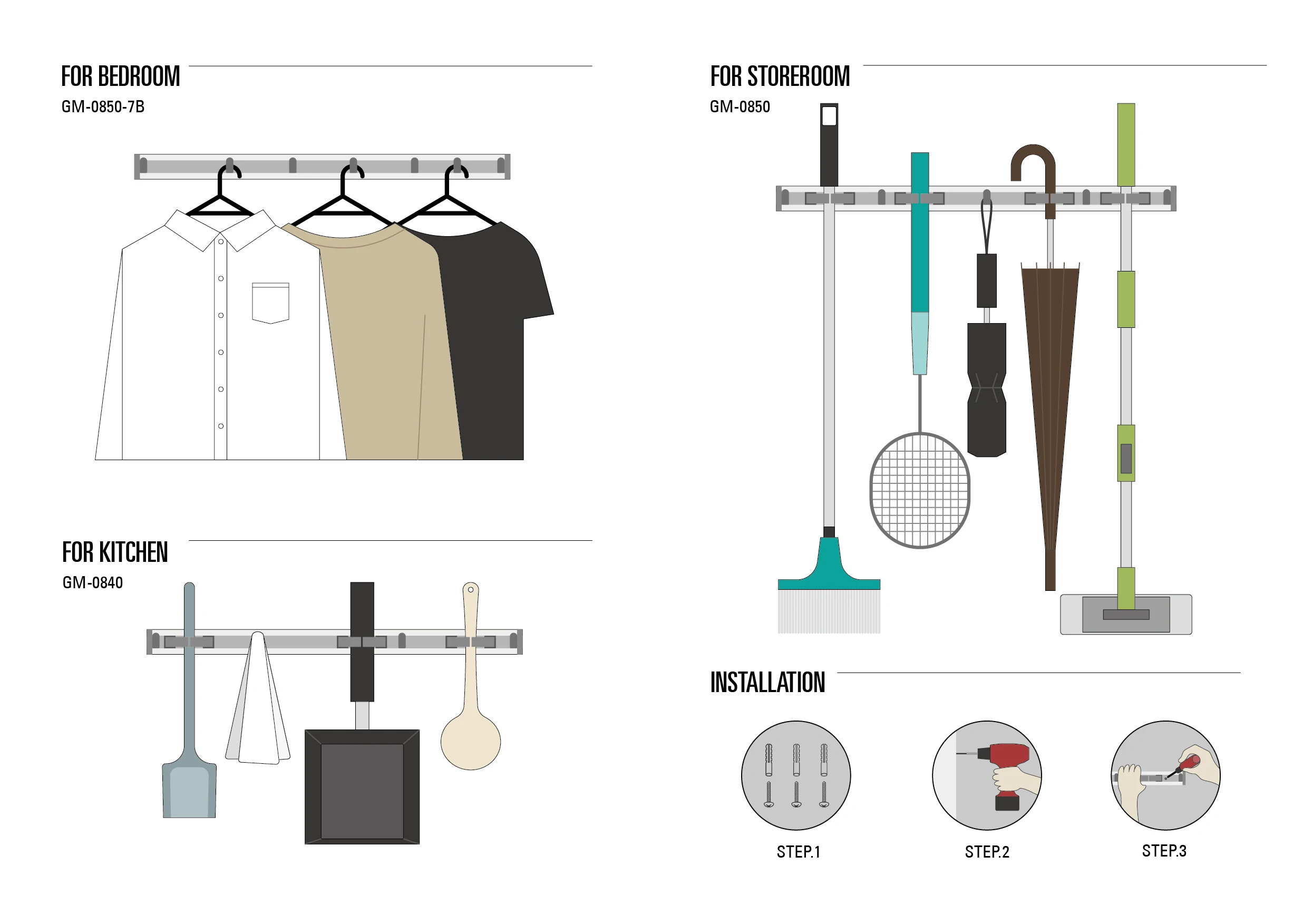 New Arrival Sustainable Behind Doors Tool Organizer Mop Holder Wall Mount