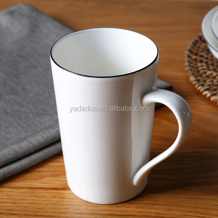 Porcelain 12oz coffee mugs with handle ceramic black line tea cups adding your design for hotel