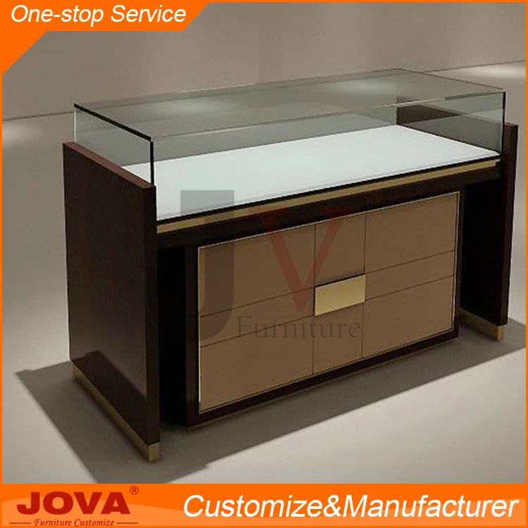 Custom made used jewelry display cases, modern wooden mirror jewelry display cabinet, glass jewellery showroom furniture design