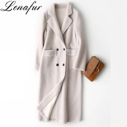 Beige Green Blue Long Slim Lamb Skin Leather Fur Trench Coat,Leather Shearling Coat For Women
