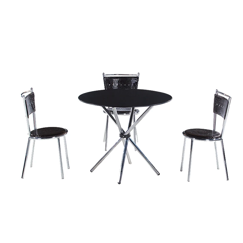 modern delicate black glass dining table and pu leather dining chairs with stainless legs indoor home furniture table set