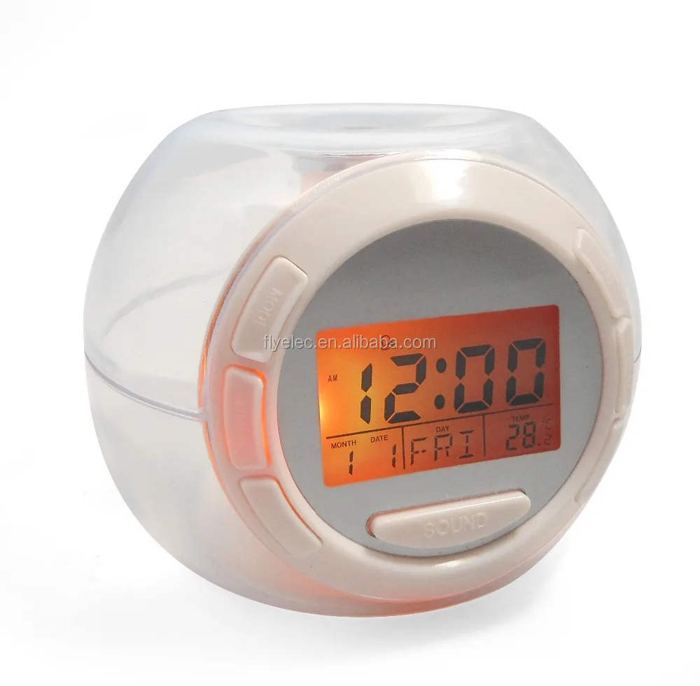 7 color Changing light Nature Sound Alarm Clock table desk  kids digital alarm clock