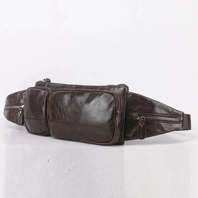 Vintage men genuine leather belt bag travel waist bag fanny pack