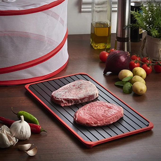 
metal defrosting tray thawing tray with silicone border 