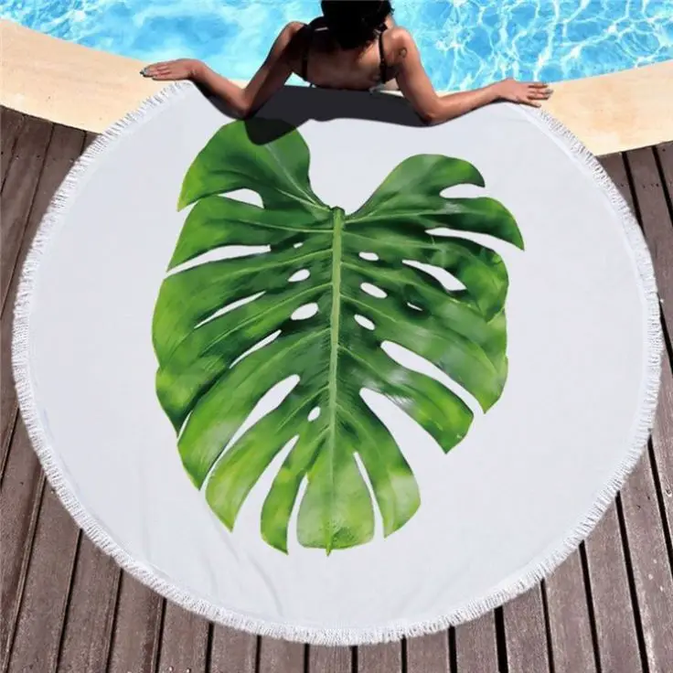 w Leaf China Beach Towel Manufacturer Custom Sublimation Printed Microfiber Round Beach Towel