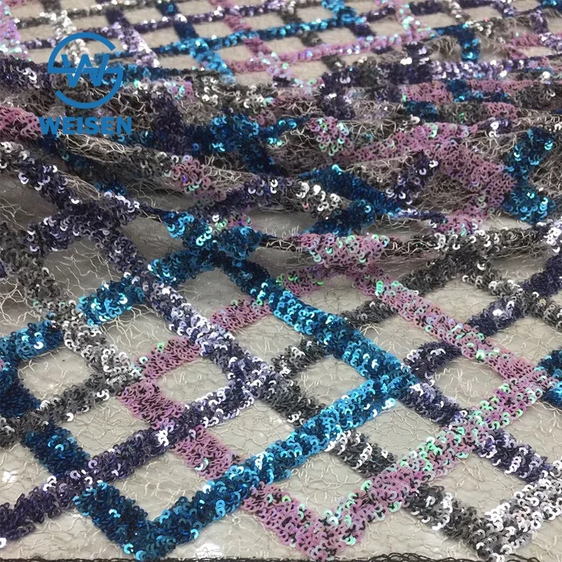 Square Embroidery Dance Dress Party Colorful African Geometric Sequin Fabric