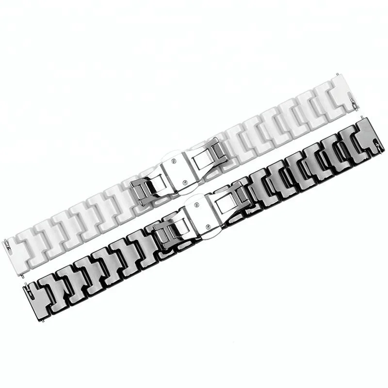 18mm 20mm 22mm fabulous full Ceramic watch  bracelet deluxe black Wristwatch Band with elegant butterfly clasp