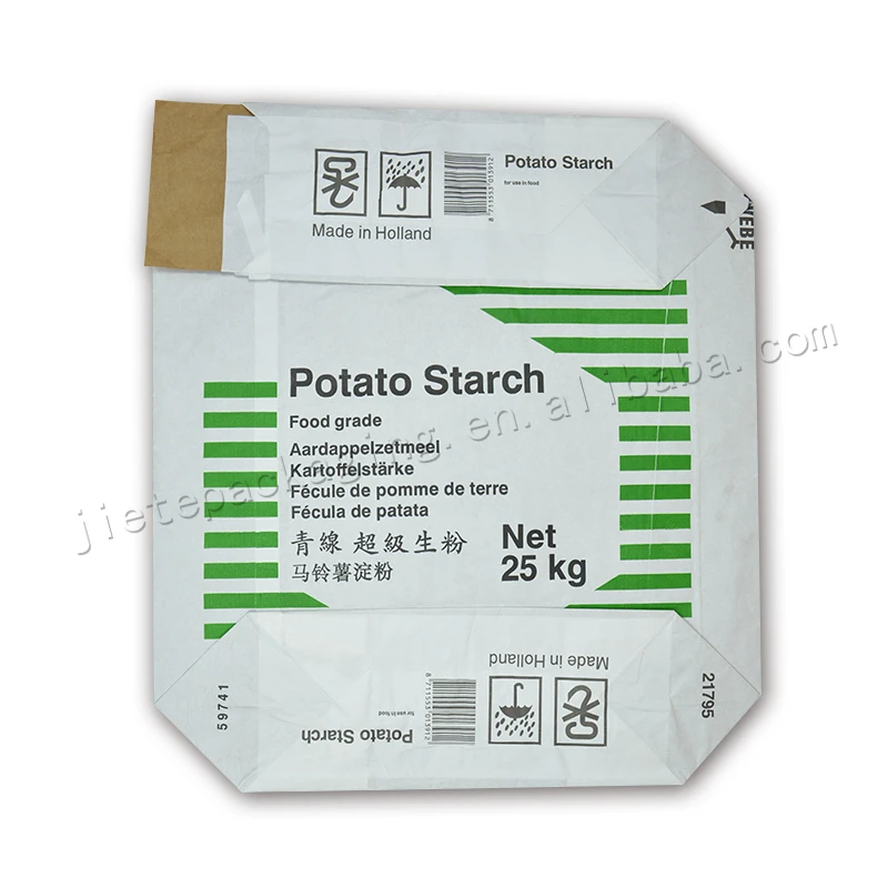 Stand up white kraft paper flour bag for potato starch, corn wheat flour,green bean powder