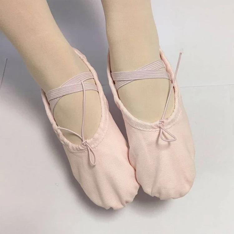 
Cheap Low MOQ Canvas Split Sole Foldable Kids Soft Ballet Shoes 
