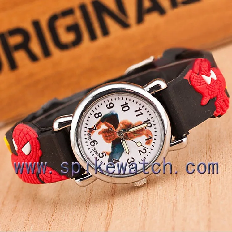 Cool spiderman pattern 3d rubber band customized kids cartoon silicone watch