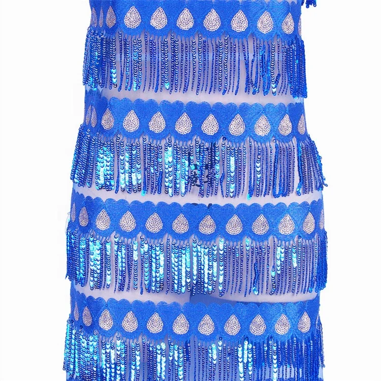 
Wholesale Blue Dubai Embroidery Sequin African Lace Fabric 